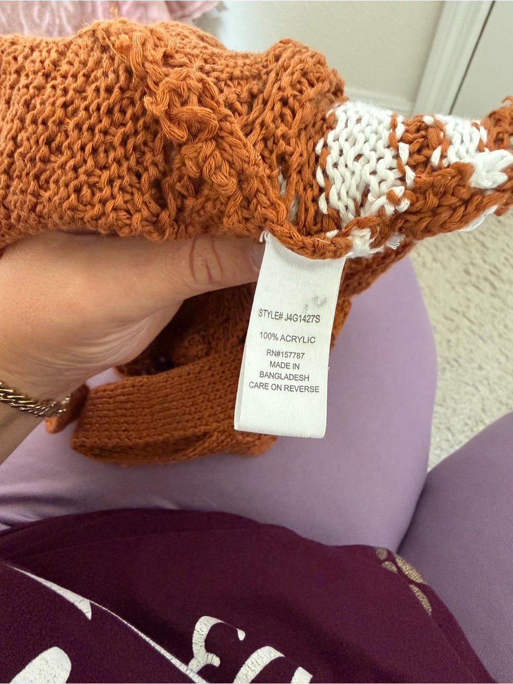 Crochet V-Neck Knit Crop Top in Rust - Picture 6 of 6